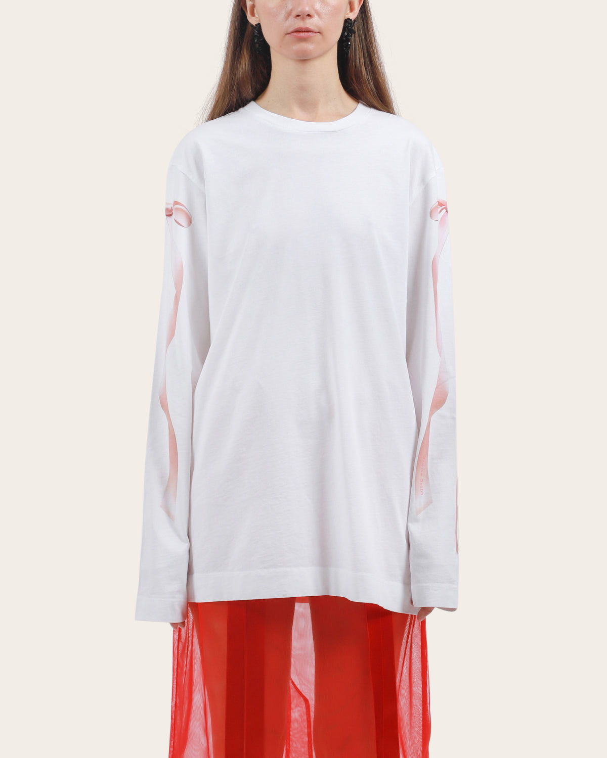 Ribbon Print Long Sleeve T-Shirt