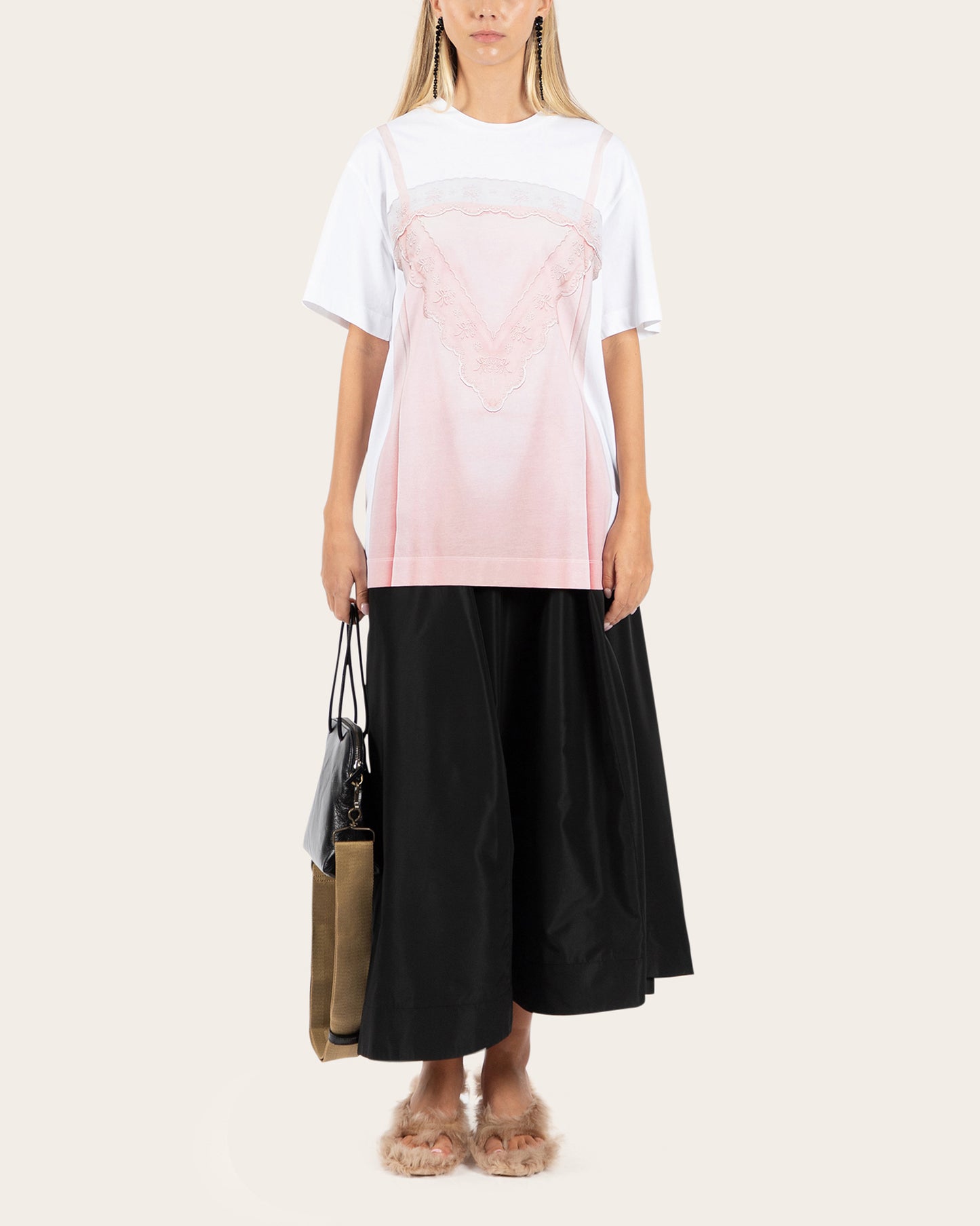 Satin Slip Dress Trompe L'Oeil Print T-Shirt