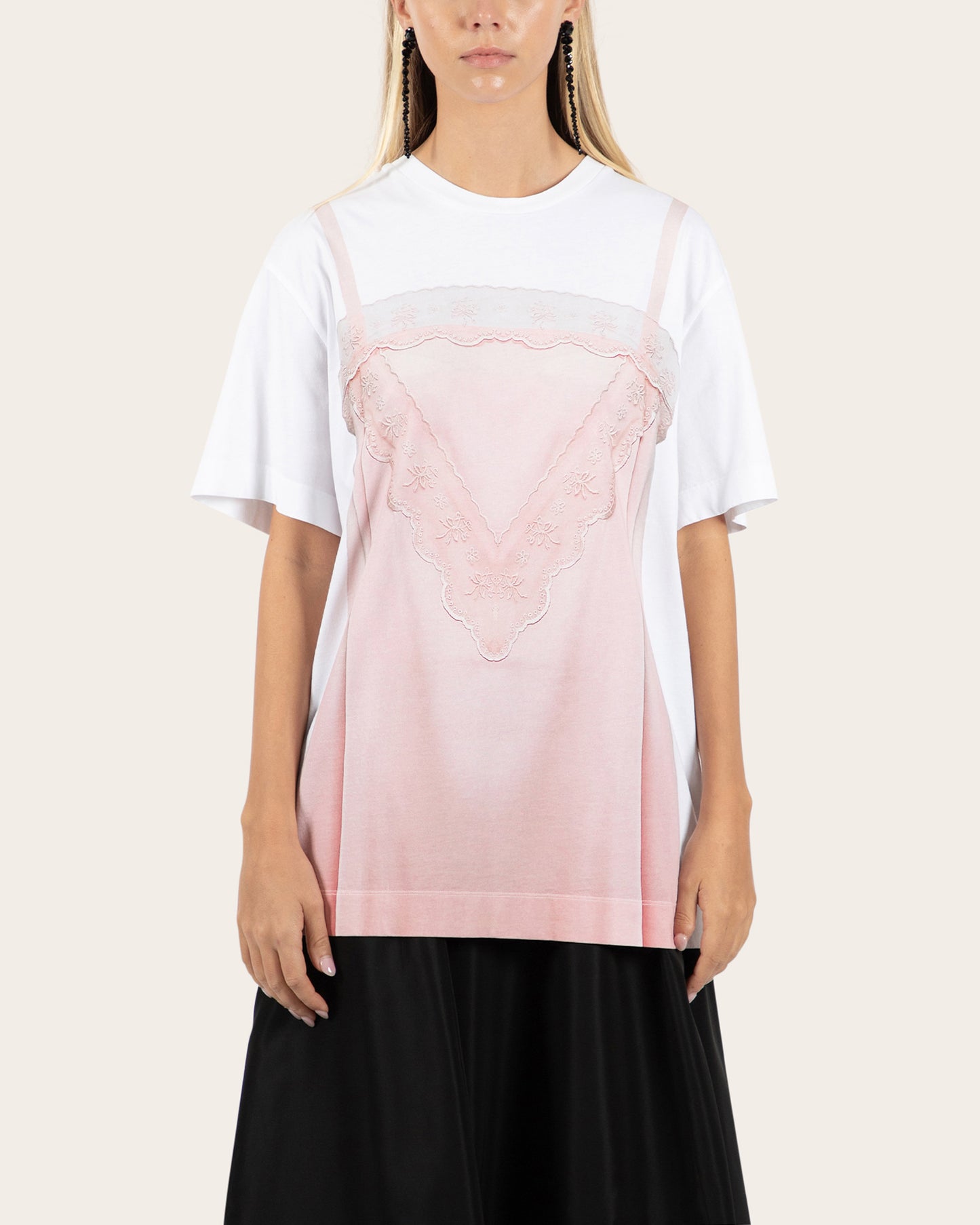 Satin Slip Dress Trompe L'Oeil Print T-Shirt