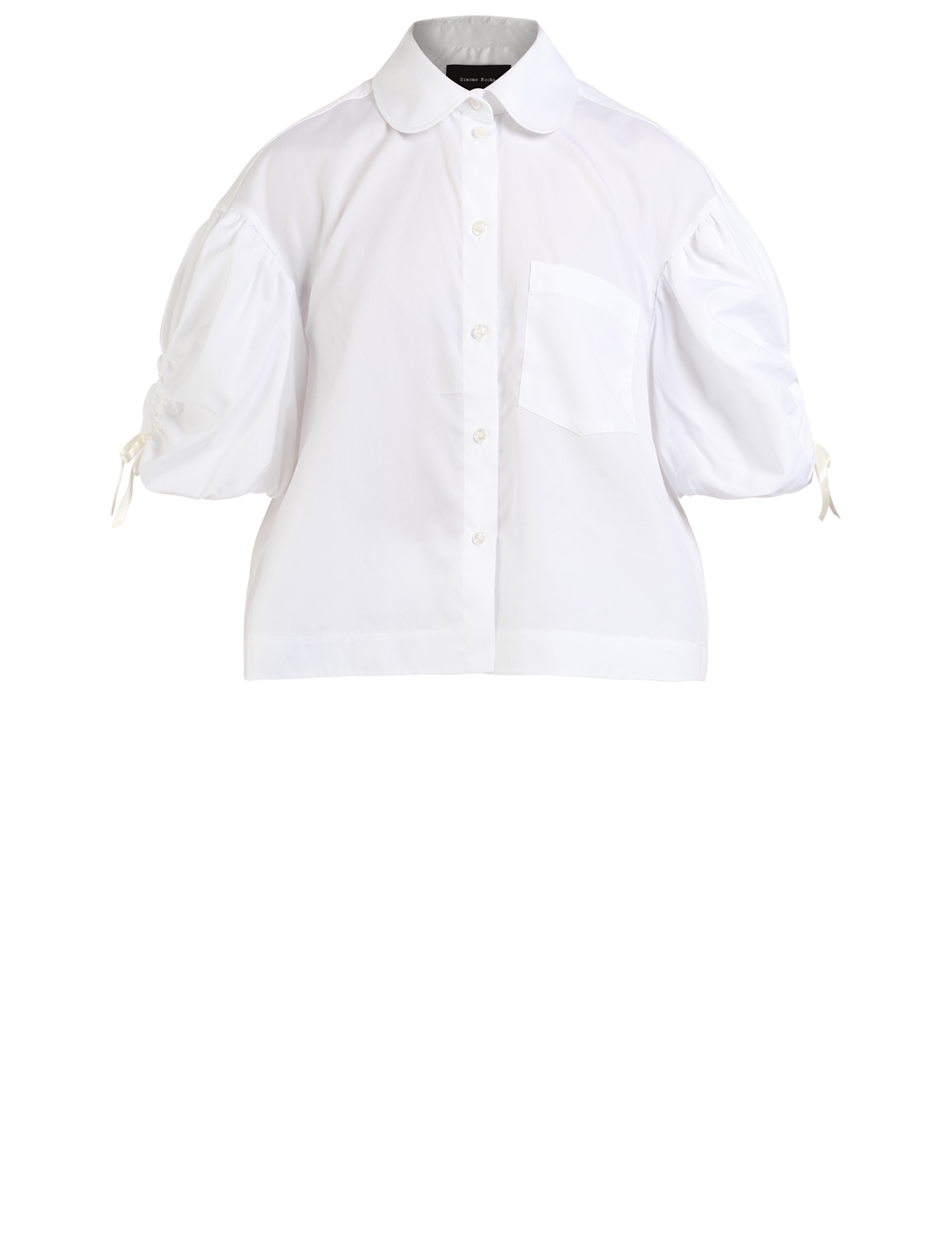Cropped Puff Sleeve Ruched Bow Shirt