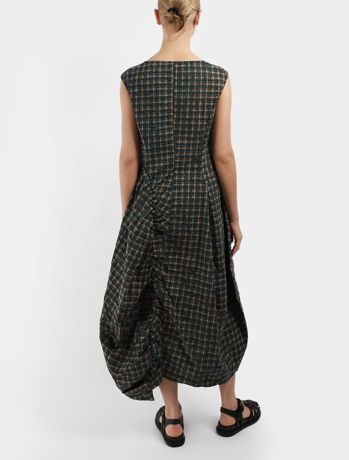 Asymmetric Check Fitted Waist Dress