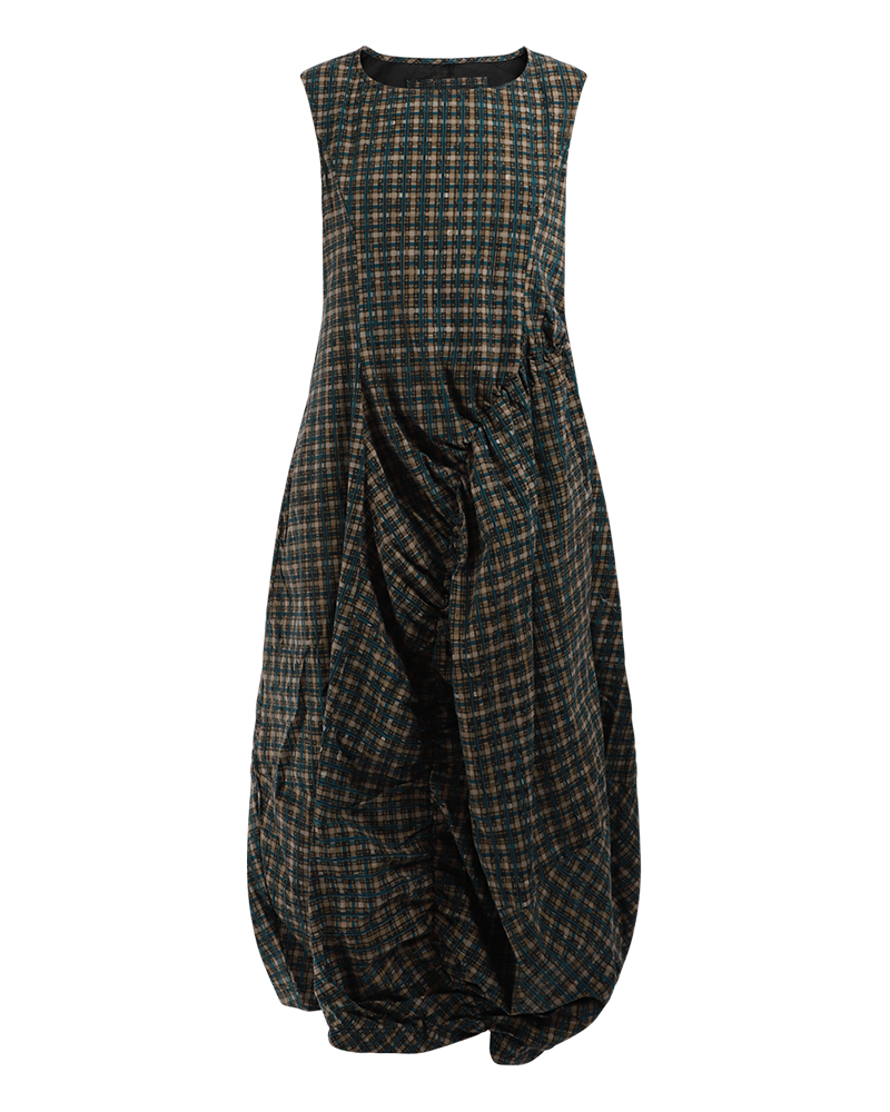 Asymmetric Check Fitted Waist Dress