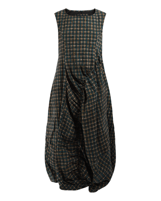 Asymmetric Check Fitted Waist Dress