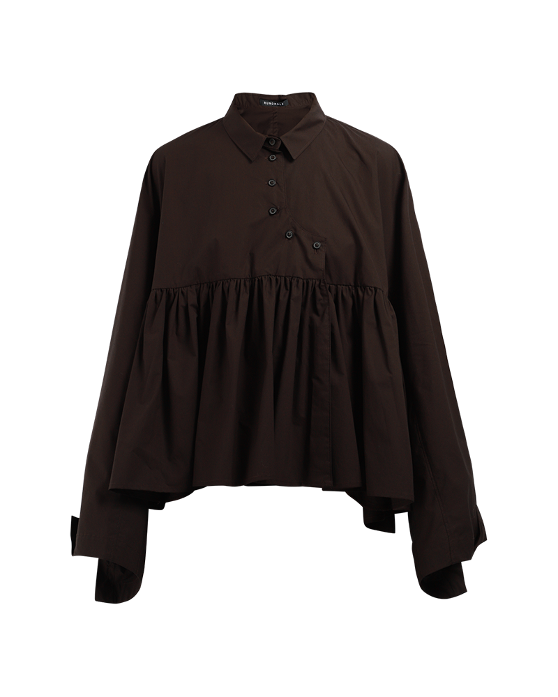 Curve Button Ruffle Peplum Shirt