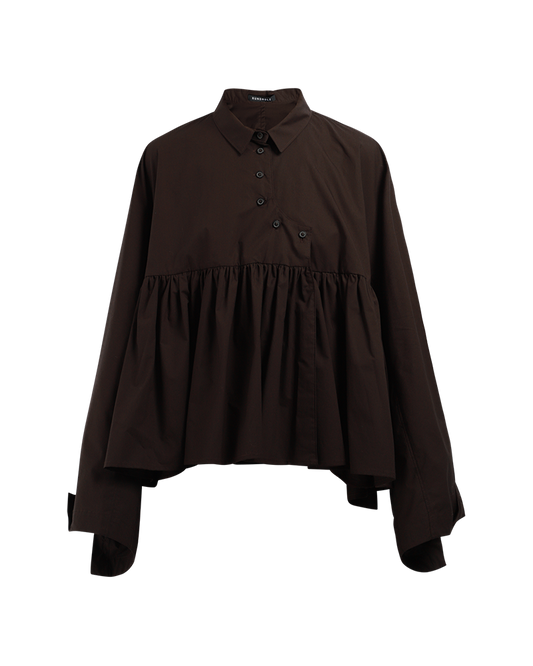 Curve Button Ruffle Peplum Shirt