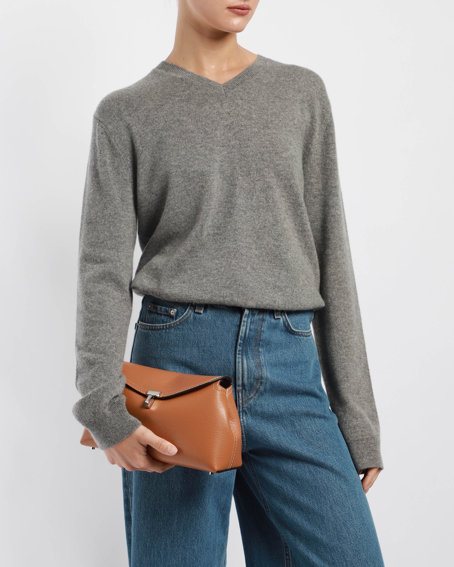 T-Lock Grained-Leather Clutch