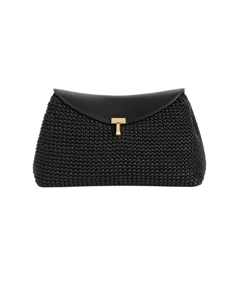 T-Lock Woven-Leather Clutch