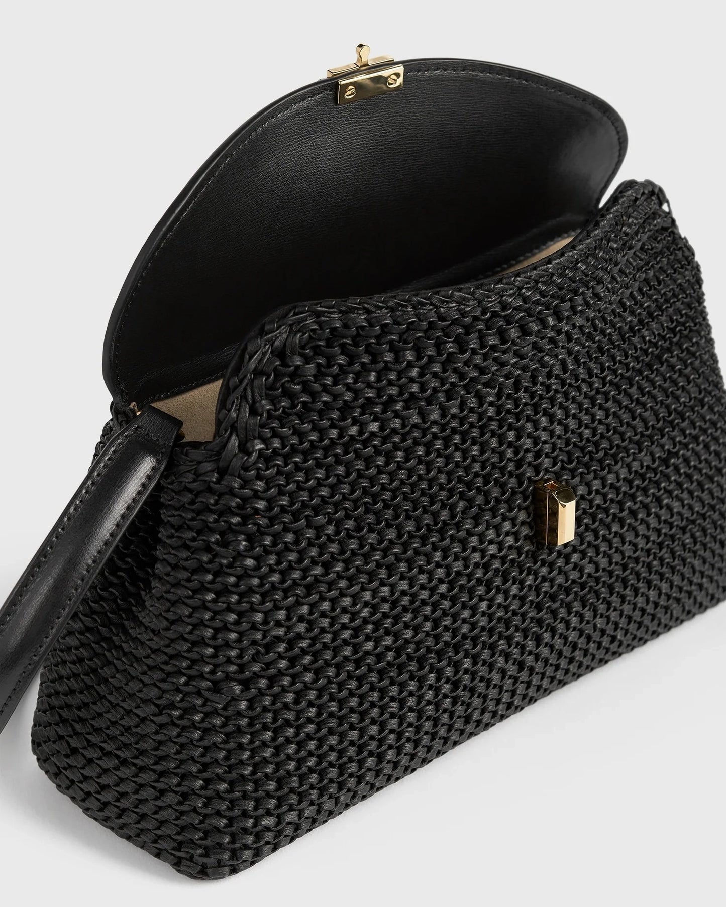 T-Lock Woven-Leather Clutch