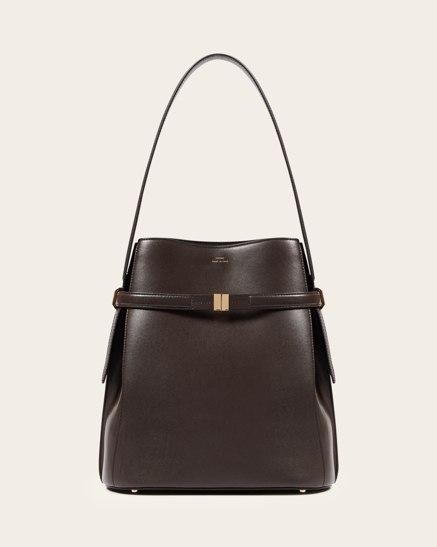 Belted Leather Bucket Bag