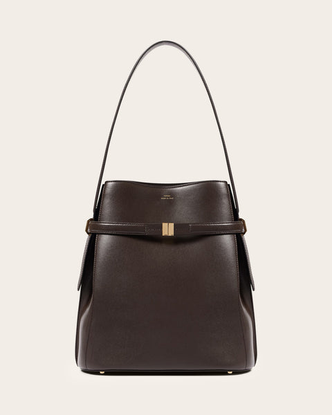 Belted Leather Bucket Bag
