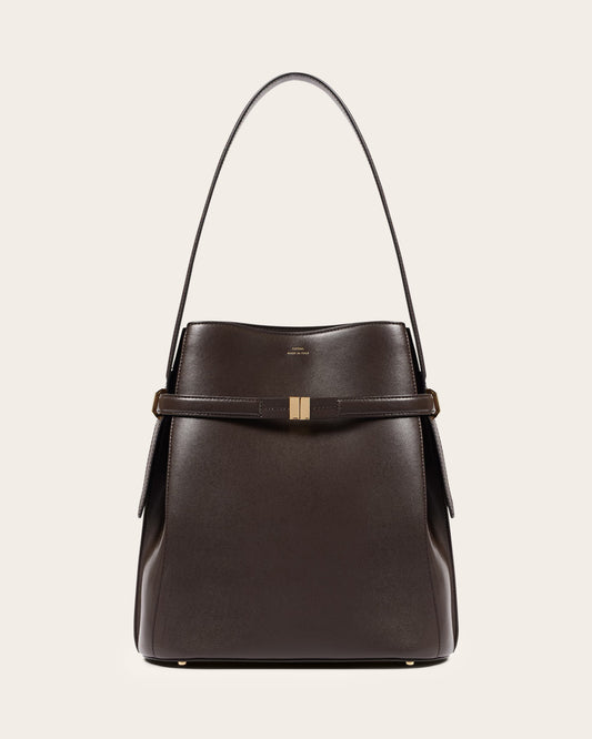 Belted Leather Bucket Bag