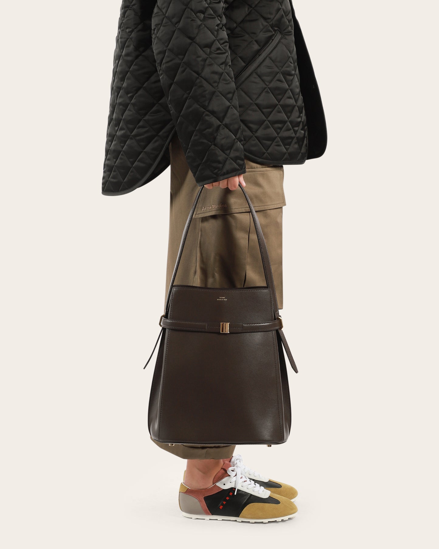 Belted Leather Bucket Bag