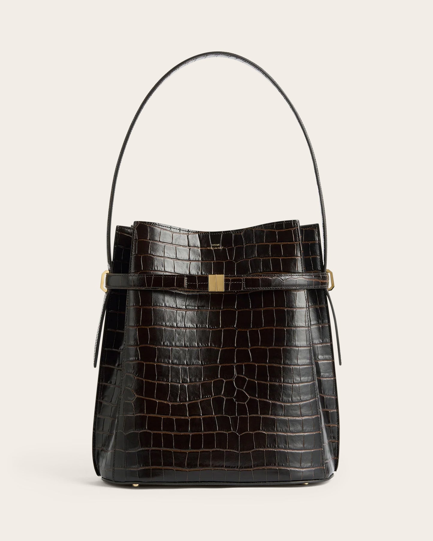 Belted Leather Bucket Bag