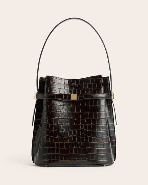 Belted Leather Bucket Bag