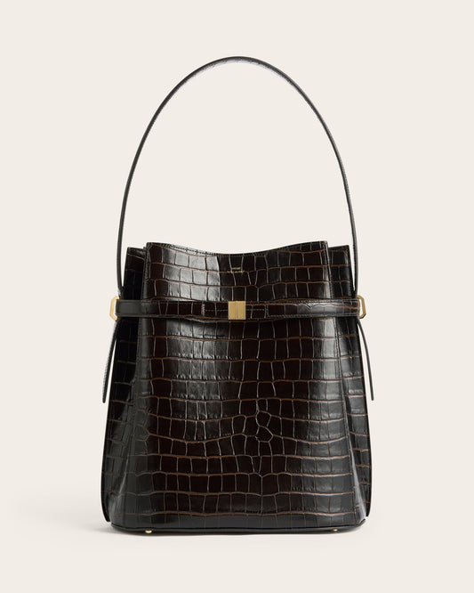 Belted Leather Bucket Bag