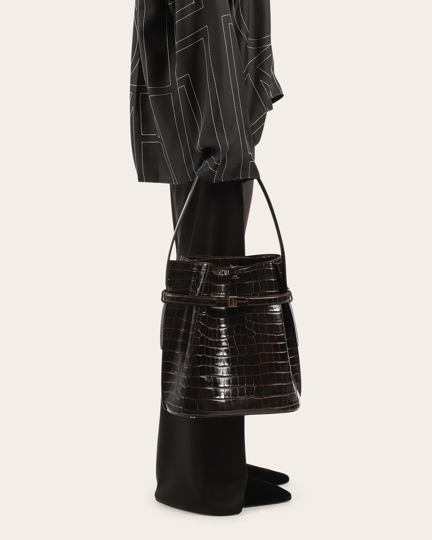 Belted Leather Bucket Bag