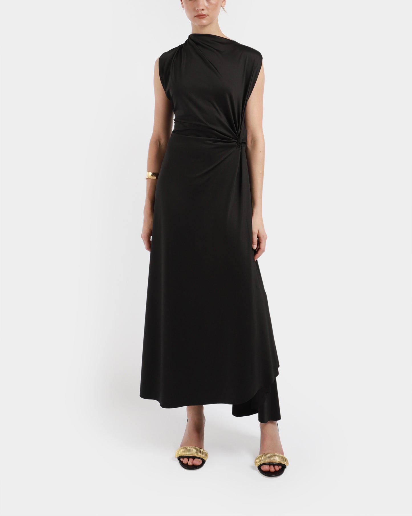 Asymmetric Drape Midi Dress