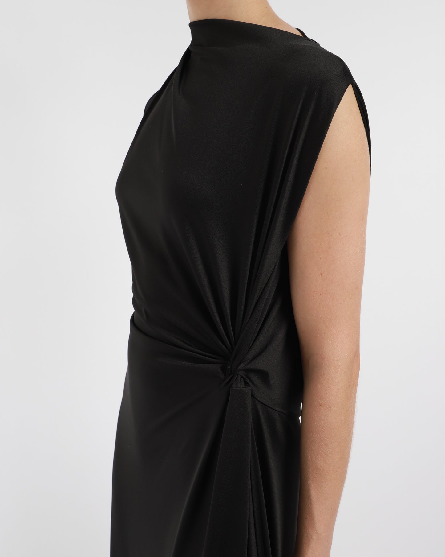 Asymmetric Drape Midi Dress