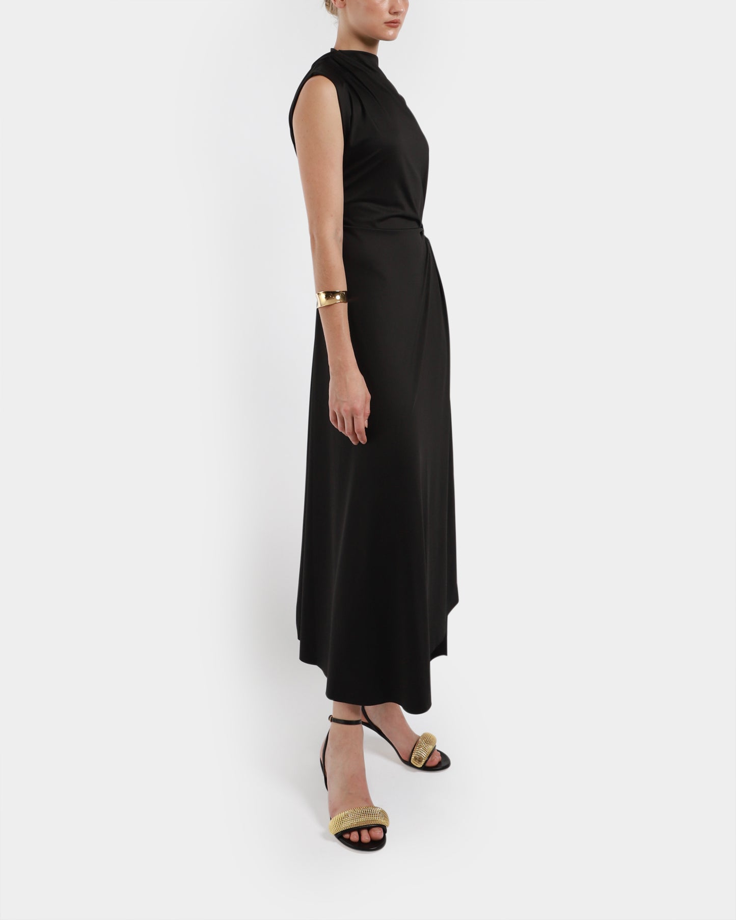 Asymmetric Drape Midi Dress