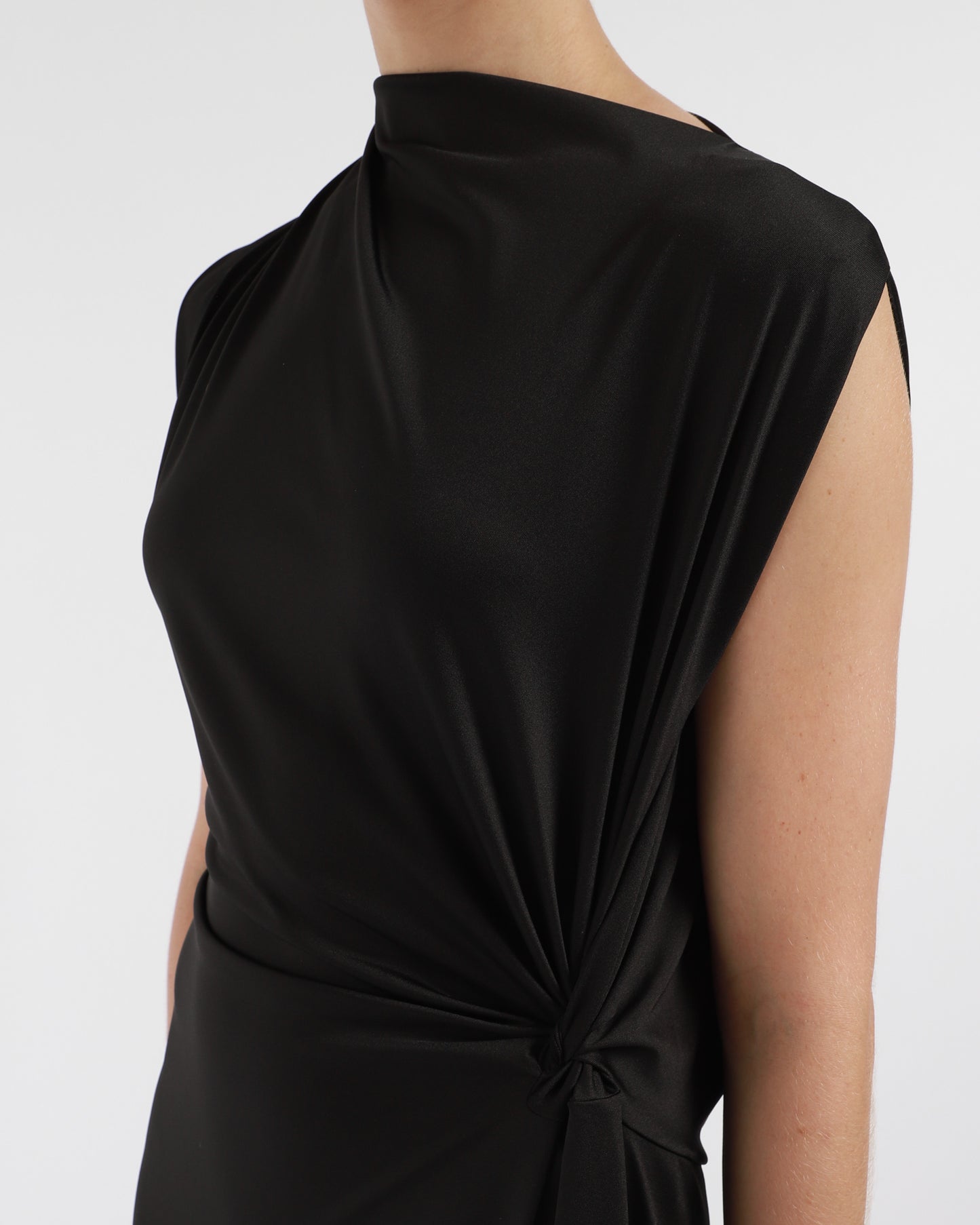 Asymmetric Drape Midi Dress