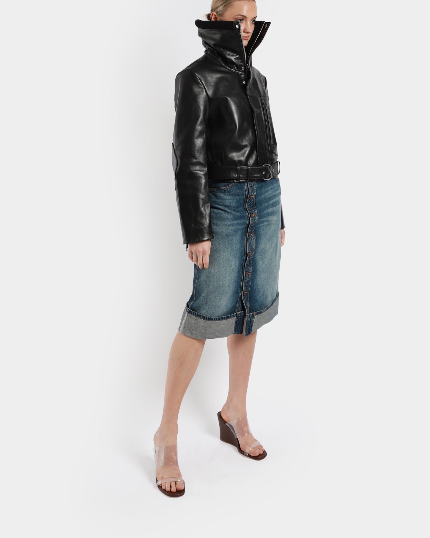 Cropped Leather Biker Jacket