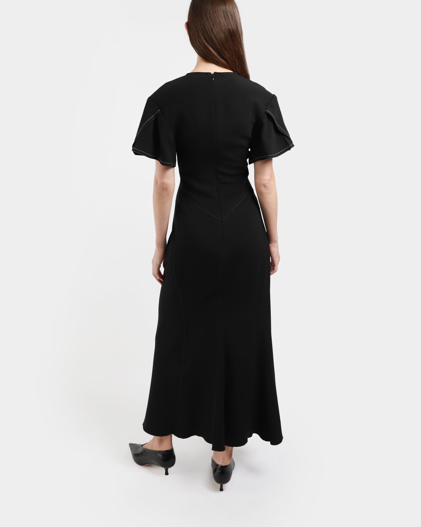 Gathered V-Neck Midi Dress