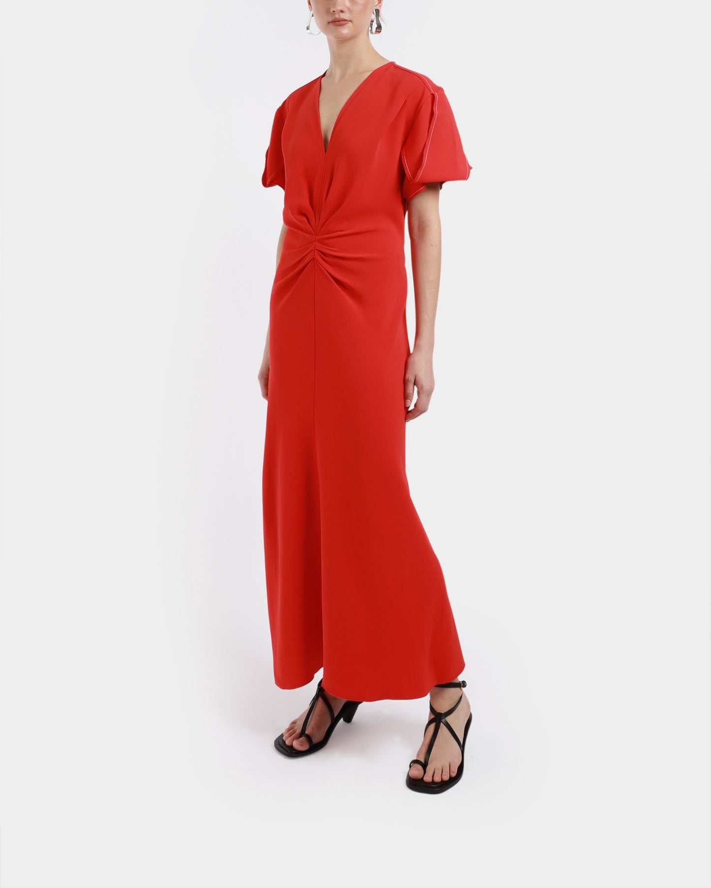 Gathered V-Neck Midi Dress