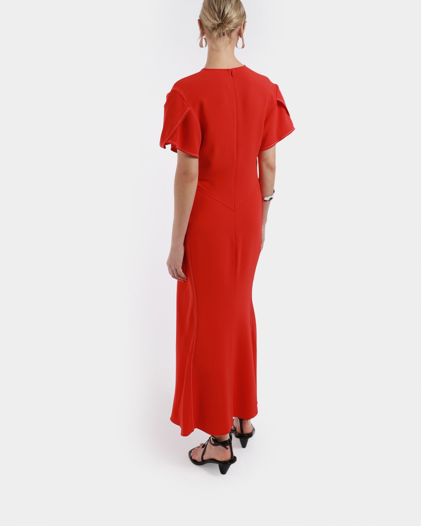 Gathered V-Neck Midi Dress