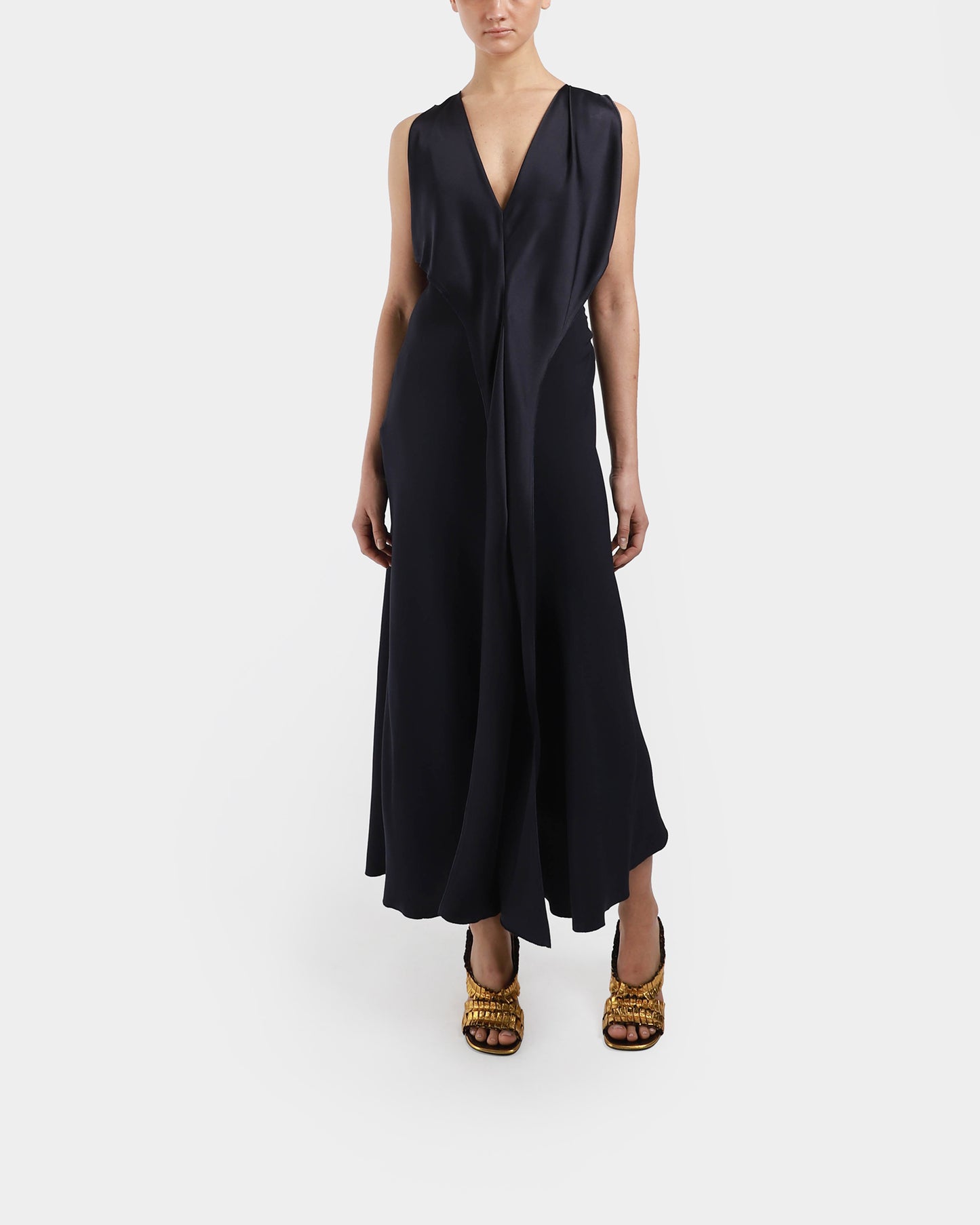 Tie Neck Draped Midi Dress