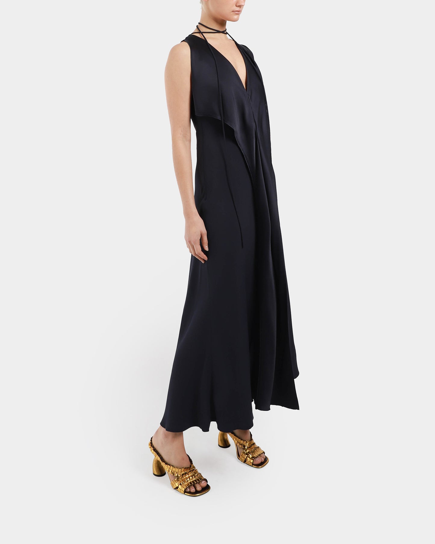 Tie Neck Draped Midi Dress