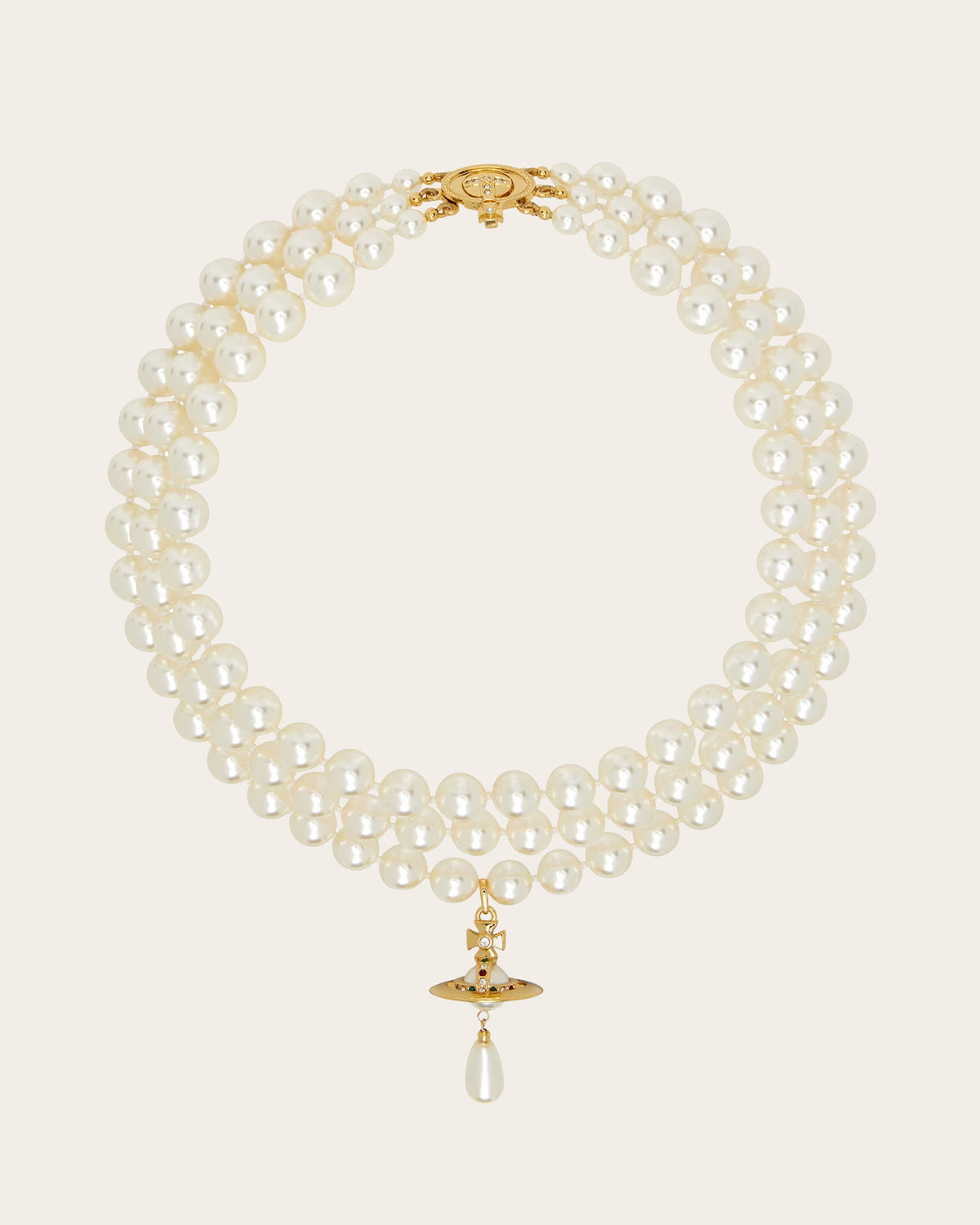 Three Row Pearl Drop Choker