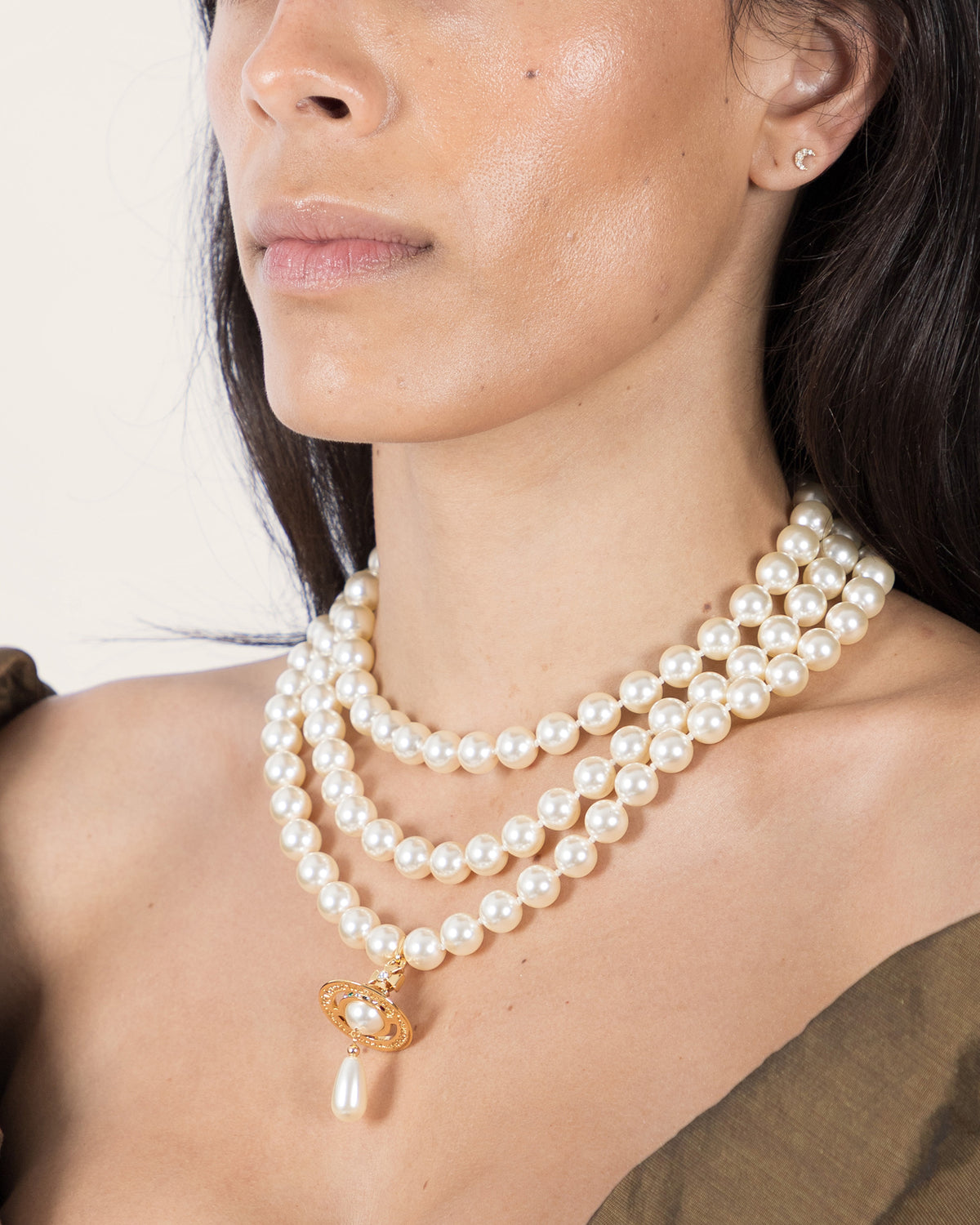 Three Row Pearl Drop Choker
