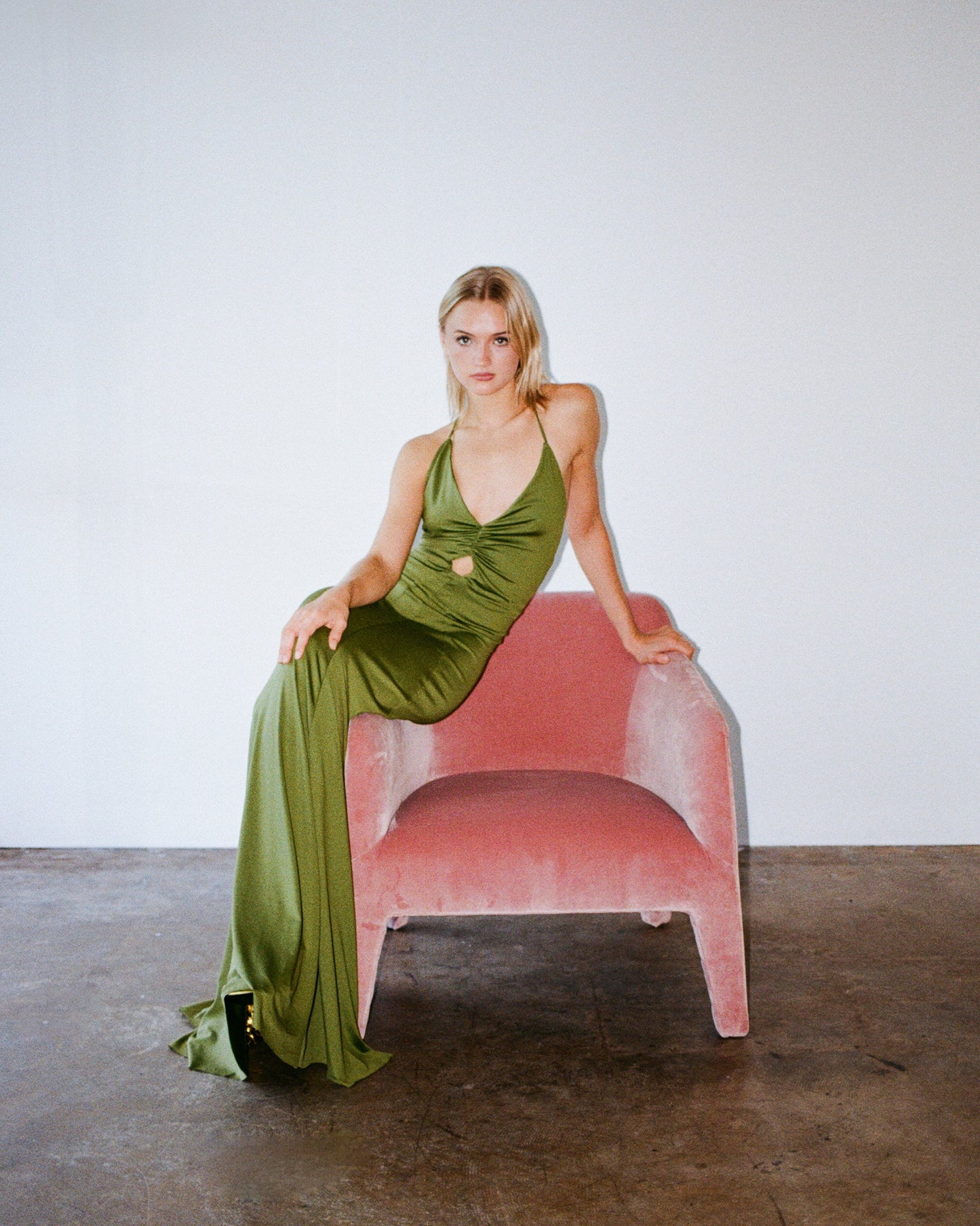 V-Neck Ruched Cami Gown