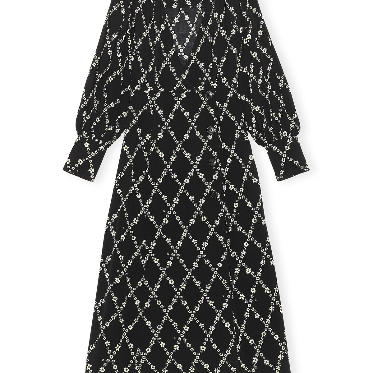 Printed Asymmetrical Button Closure Wrap Dress