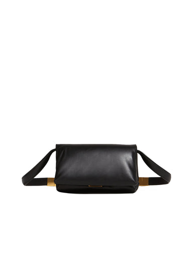 MARNI Trunk mini topstitched glossed-leather shoulder bag